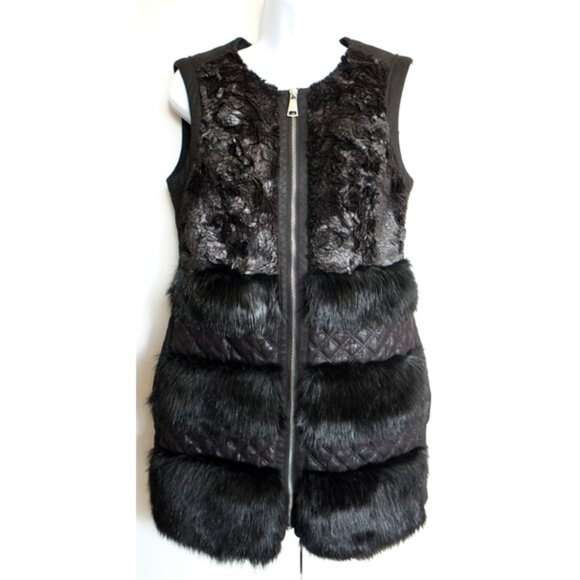 Black Bebe hip-length faux fur and leather vest - XS/S - Picture 1 of 11